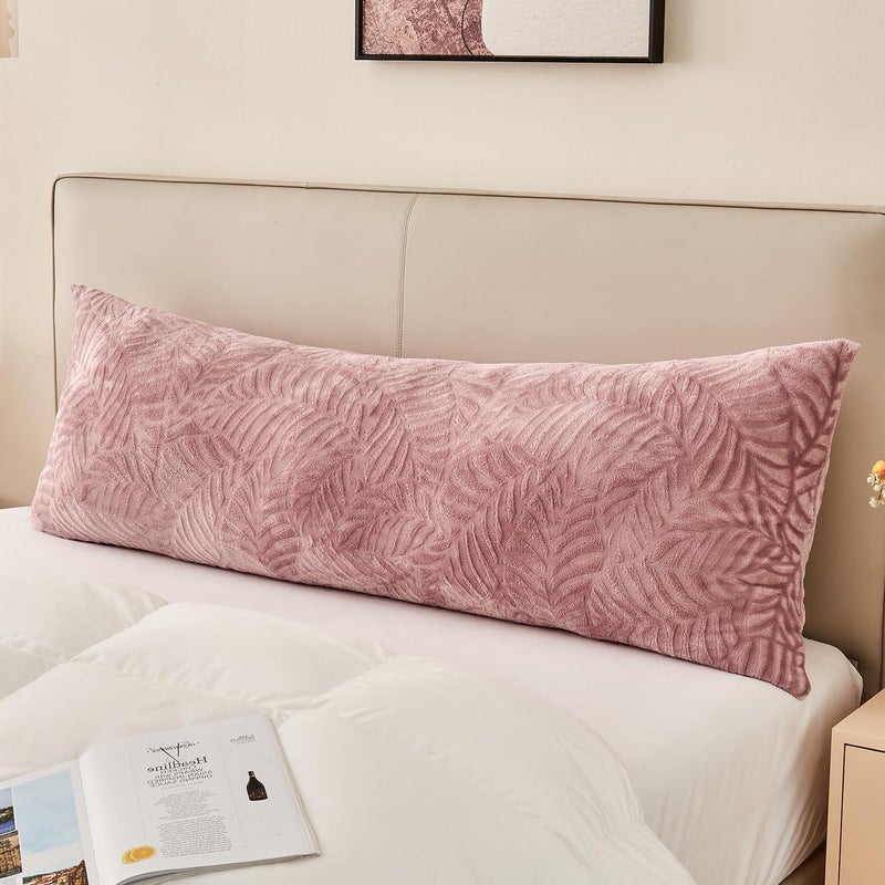 SOCHOW Body Pillow Cover 21x54 Inches, Super Soft and Cozy Leaves Textured Fleece Long Body Pillowcase with Zipper Closure,1 Pack, Dusty Pink - Image 1