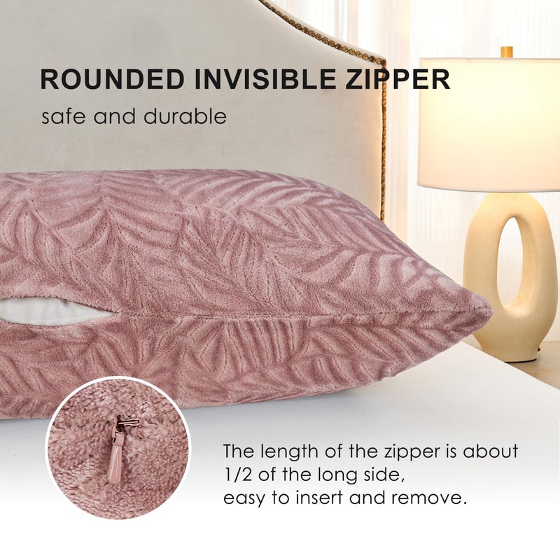 SOCHOW Body Pillow Cover 21x54 Inches, Super Soft and Cozy Leaves Textured Fleece Long Body Pillowcase with Zipper Closure,1 Pack, Dusty Pink - Image 3