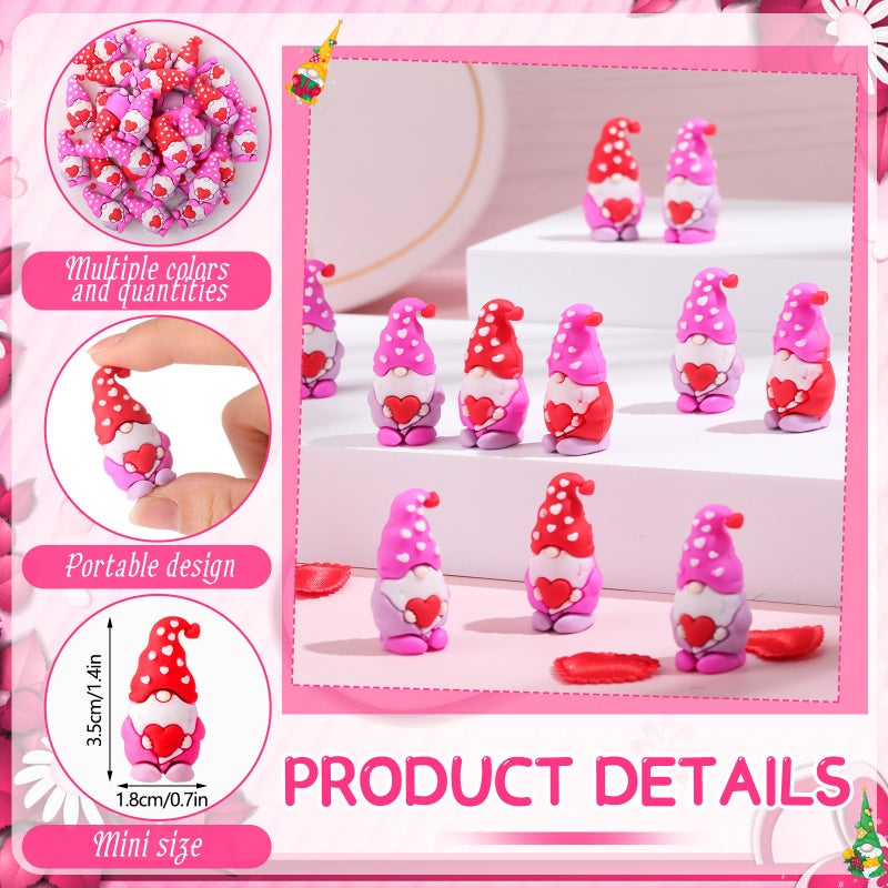 DoubleFill 50 Pcs Valentine's Day Mini Gnomes Figures Tiny Gnomes Figurines for Gifts Small Gnome to Hide Rubber Gnome Statues for Valentines Party (3 Colors) - Image 2