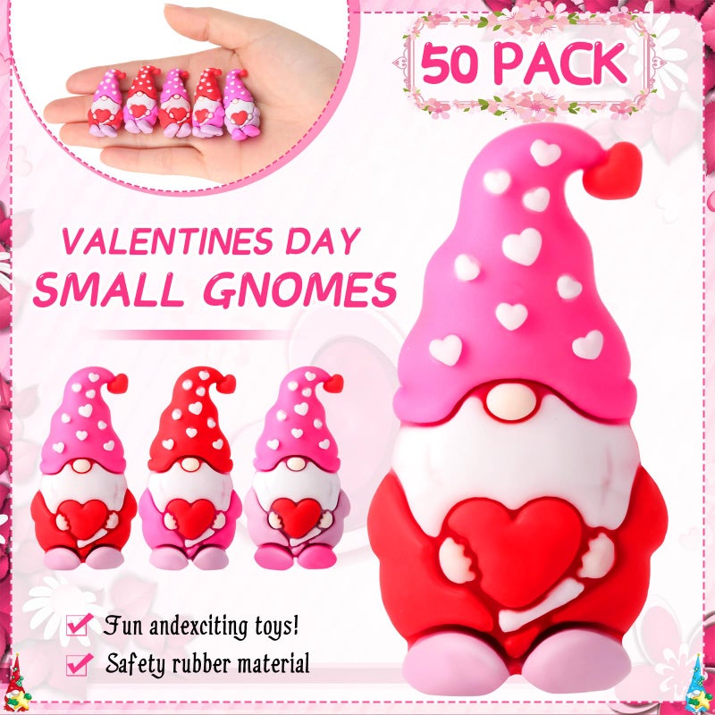 DoubleFill 50 Pcs Valentine's Day Mini Gnomes Figures Tiny Gnomes Figurines for Gifts Small Gnome to Hide Rubber Gnome Statues for Valentines Party (3 Colors) - Image 3