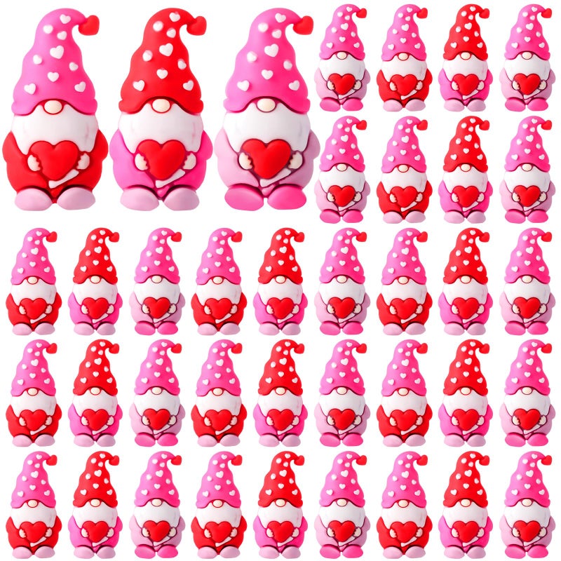 DoubleFill 50 Pcs Valentine's Day Mini Gnomes Figures Tiny Gnomes Figurines for Gifts Small Gnome to Hide Rubber Gnome Statues for Valentines Party (3 Colors) - Image 1