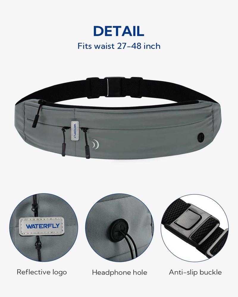 WATERFLY Running Belt Fanny Pack: Runner Marathon Jogging Waist Pack Sport Workout Exercise Fitness Phone Holder Belt for Men Women Jogger Slim Waistband Black - Image 5