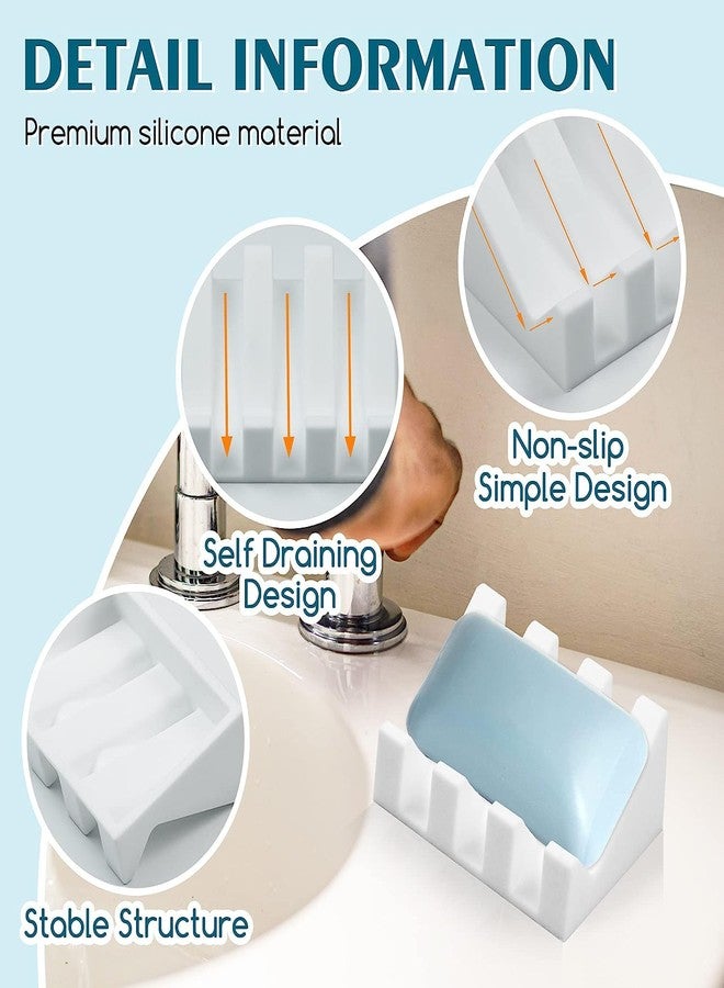 MrBullock Silicone Soap Dish for Bar Soap Holder for Shower Bathroom Self Draining Waterfall Drying Tray Keep Soap Bars Dry Clean & Easy Cleaning (White, 1) - Image 2