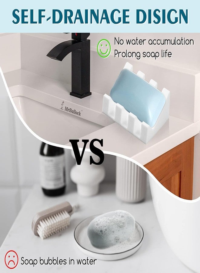 MrBullock Silicone Soap Dish for Bar Soap Holder for Shower Bathroom Self Draining Waterfall Drying Tray Keep Soap Bars Dry Clean & Easy Cleaning (White, 1) - Image 3