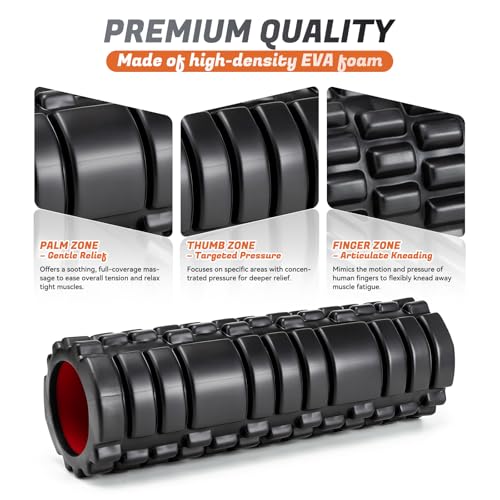 Zmarthumb Foam Roller for Deep Tissue Massager, 18" Trigger Point Foam Roller, Patented Exercise Roller for Muscle Recovery, Physical Therapy, Improves Mobility, Fitness, Yoga and Pilates (Black) - Image 3