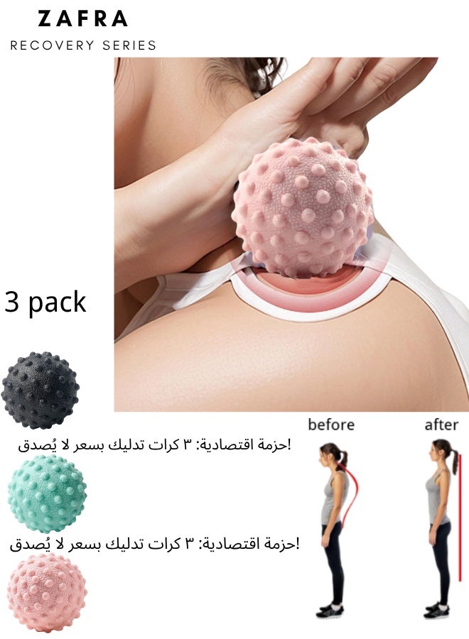 ZAFRA 3-Pack Spiky Massage Balls For Muscle Relief - Black Pink Green - Image 2