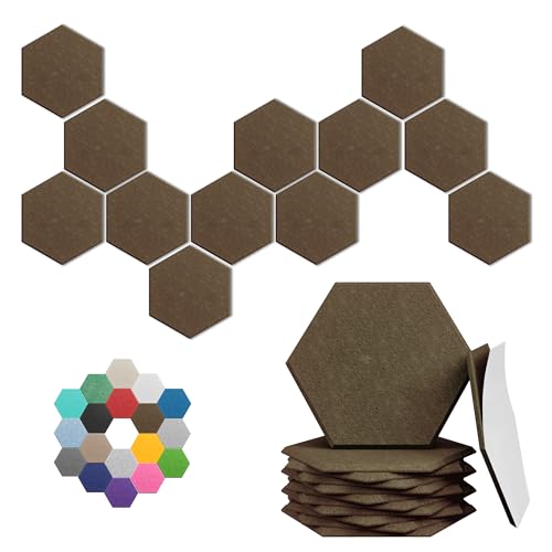 UNECHO Hexagonal Acoustic Panels12 Pack HighDensity Sound Absorbing Panels 12X10X04 for Enhanced Noise Reduction DIY Design Idea for Studios Offices and Home TheatersCoffee Brown - Image 1