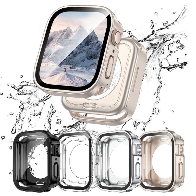 KASTWAVE 4 Pack Apple Watch Waterproof Case 45mm Series 9/8/7, Tempered Glass, 2-in-1 Full Coverage Bumper - Image 3