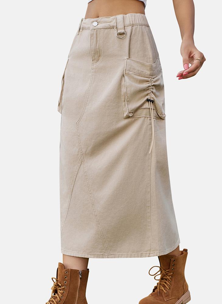 YUNIQEE Beige Mid Rise Plain Midi Skirt - Image 4