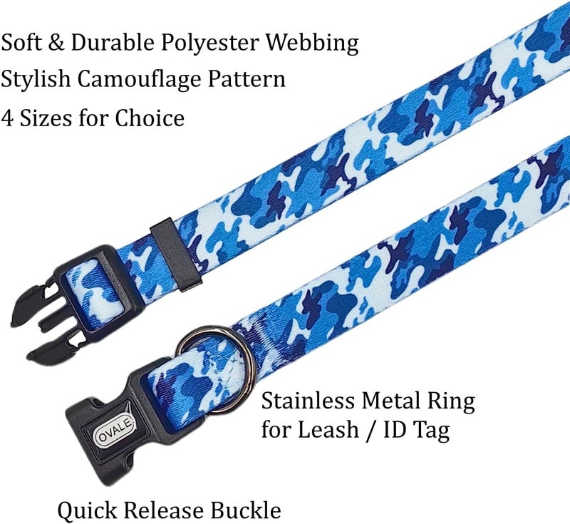 Ovale Dog Collar and Leash Combo Set, Camouflage Pattern, Collar and 5 ft Matching Leash, for Medium Dogs.(M, Blue Camouflage) - Image 4