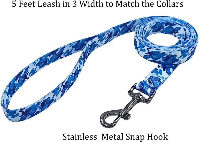 Ovale Dog Collar and Leash Combo Set, Camouflage Pattern, Collar and 5 ft Matching Leash, for Medium Dogs.(M, Blue Camouflage) - Image 5