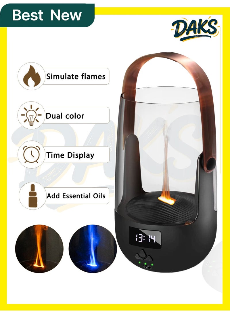 DAKS Retro Flame Essential Oil Diffuser & Air Humidifier with Clock, Simulated Flame Effect, Dual-Color LED Light, 2H/8H Timer, Auto Shut-Off, Portable Aromatherapy Diffuser for Bedroom, Home & Office - Image 1