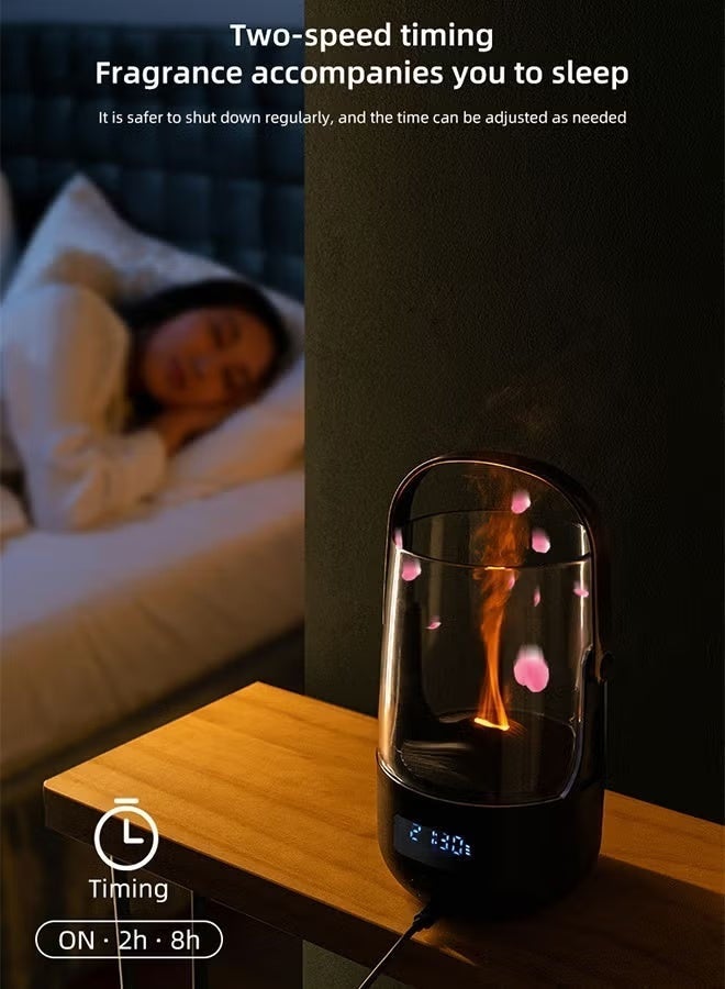 DAKS Retro Flame Essential Oil Diffuser & Air Humidifier with Clock, Simulated Flame Effect, Dual-Color LED Light, 2H/8H Timer, Auto Shut-Off, Portable Aromatherapy Diffuser for Bedroom, Home & Office - Image 3