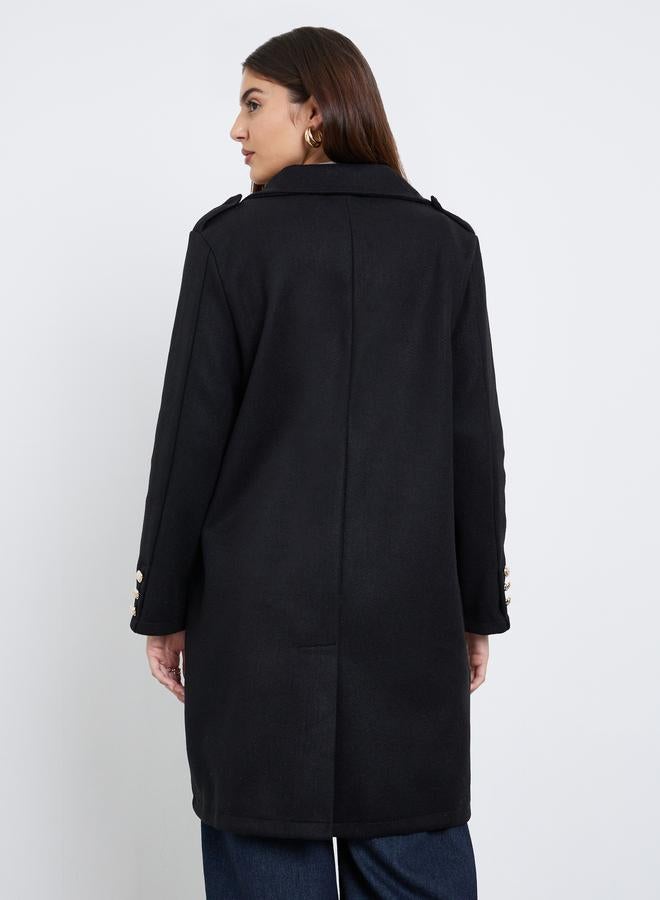 Styli Black Regular Fit Double Breasted Wool Like Coat - Image 5