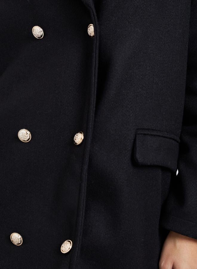 Styli Black Regular Fit Double Breasted Wool Like Coat - Image 4