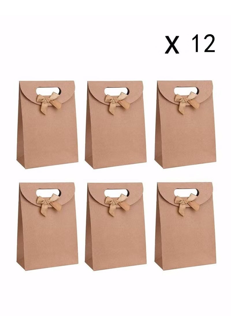 12 Pieces Kraft Paper Packaging Bags Kraft Paper Bags Candy Bags Paper Party Bags Party Favor Paper Gift Bags Paper Bags with Handles for Packaging Banquet Gifts Candies Biscuits - Image 1