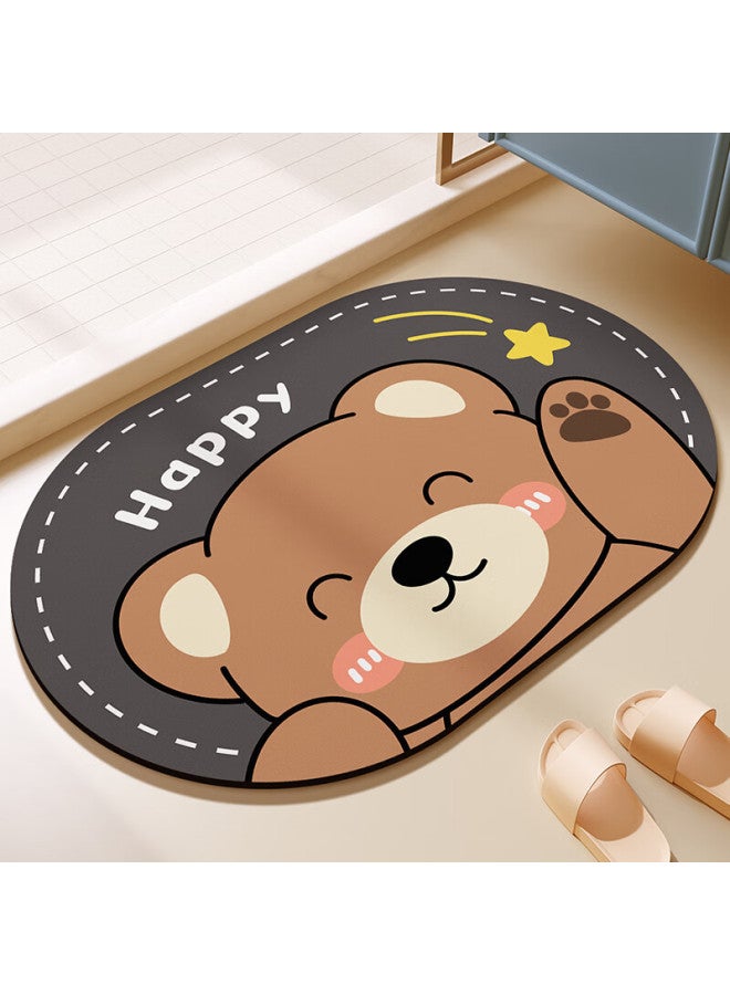 Yishang Cartoon Bathroom Mat, Absorbent Soft Pad, Non-slip Foot Mat, Toilet Shower Happy Bear - Image 2