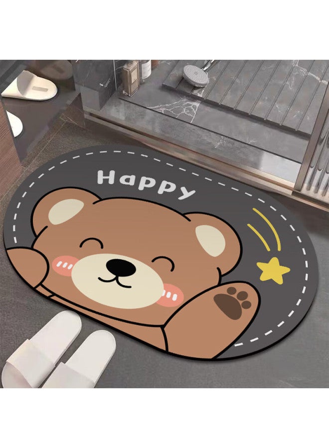 Yishang Cartoon Bathroom Mat, Absorbent Soft Pad, Non-slip Foot Mat, Toilet Shower Happy Bear - Image 1