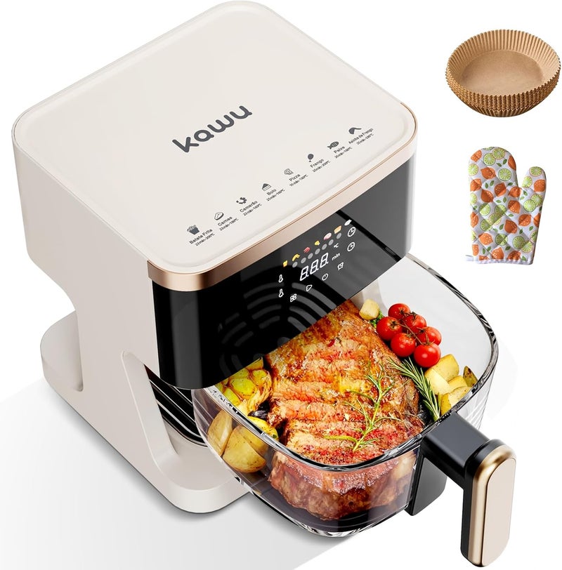 Kawu Visible Airfryer, 4.5L Clear Glass Non-Stick Frying Basket, 7 Smart Modes, 24-Hour Timer Function, Touch Screen, 1350w, Adjustable Temperature. - Image 1