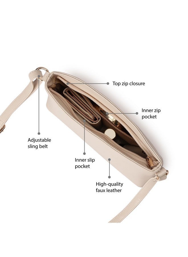 Fastrack Women and Girls Solid Casual Sling Bag , And With Adjustable Sling Strap, Beige - Image 3