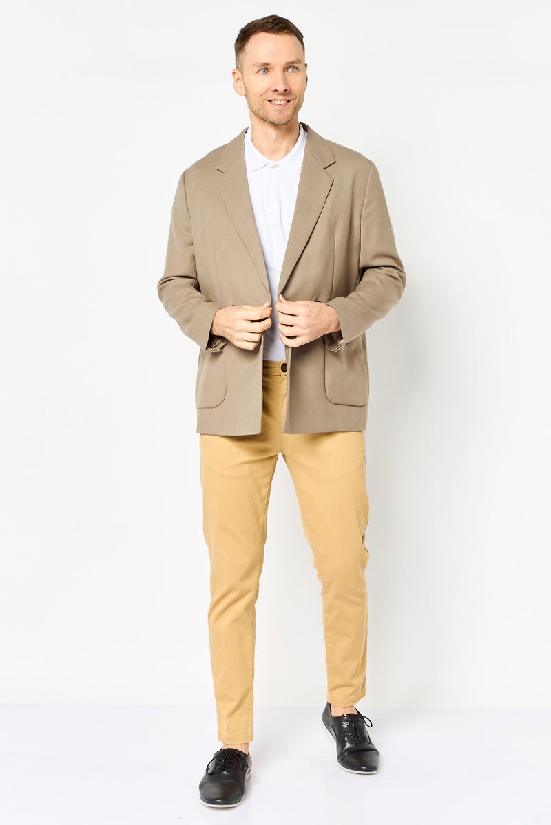 SELECTED Men Regular Fit Solid Semi Formal Blazer, Tan - Image 2