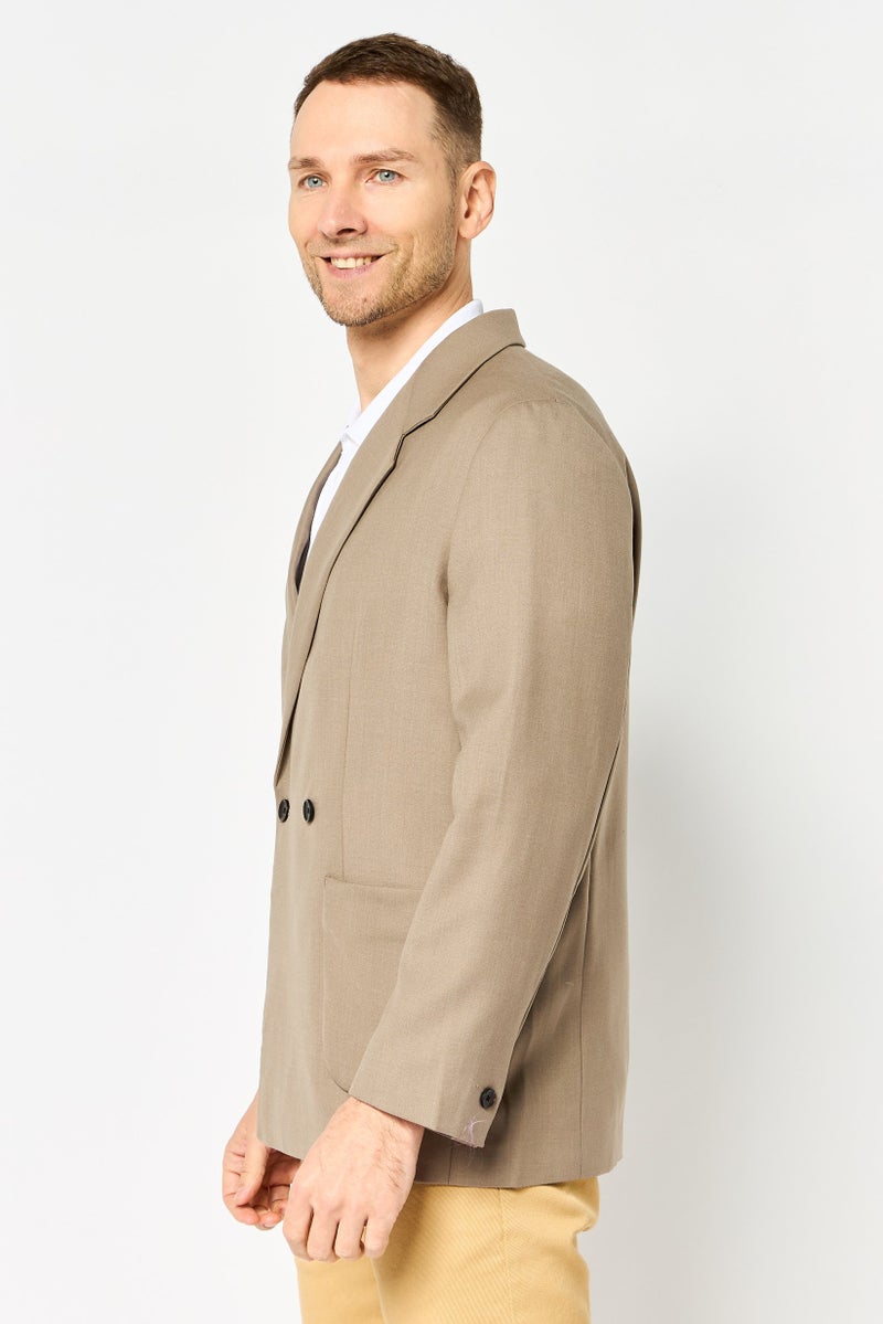 SELECTED Men Regular Fit Solid Semi Formal Blazer, Tan - Image 3