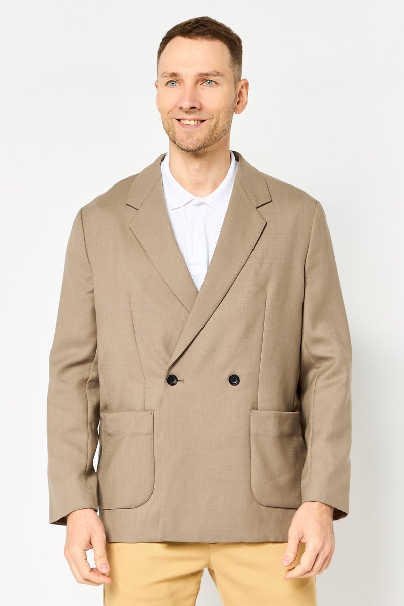 SELECTED Men Regular Fit Solid Semi Formal Blazer, Tan - Image 1