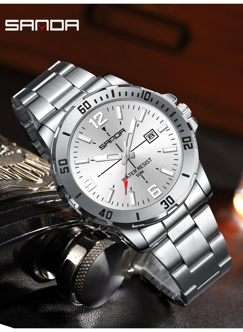 ساندا ساعة رجالية جديدة فاخرة كوارتز للرجال، مزودة بمينا كبير، وإضاءة ليلية، ومقاومة للماء، وتقويم، ساعة كوارتز رجالية للأعمال 2025 - Image 2
