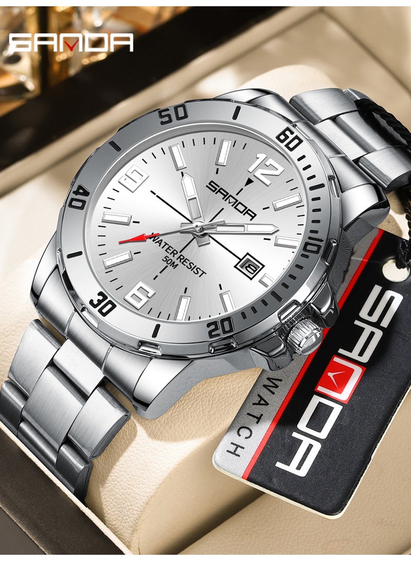 ساندا ساعة رجالية جديدة فاخرة كوارتز للرجال، مزودة بمينا كبير، وإضاءة ليلية، ومقاومة للماء، وتقويم، ساعة كوارتز رجالية للأعمال 2025 - Image 1