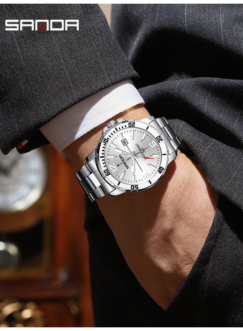 ساندا ساعة رجالية جديدة فاخرة كوارتز للرجال، مزودة بمينا كبير، وإضاءة ليلية، ومقاومة للماء، وتقويم، ساعة كوارتز رجالية للأعمال 2025 - Image 3