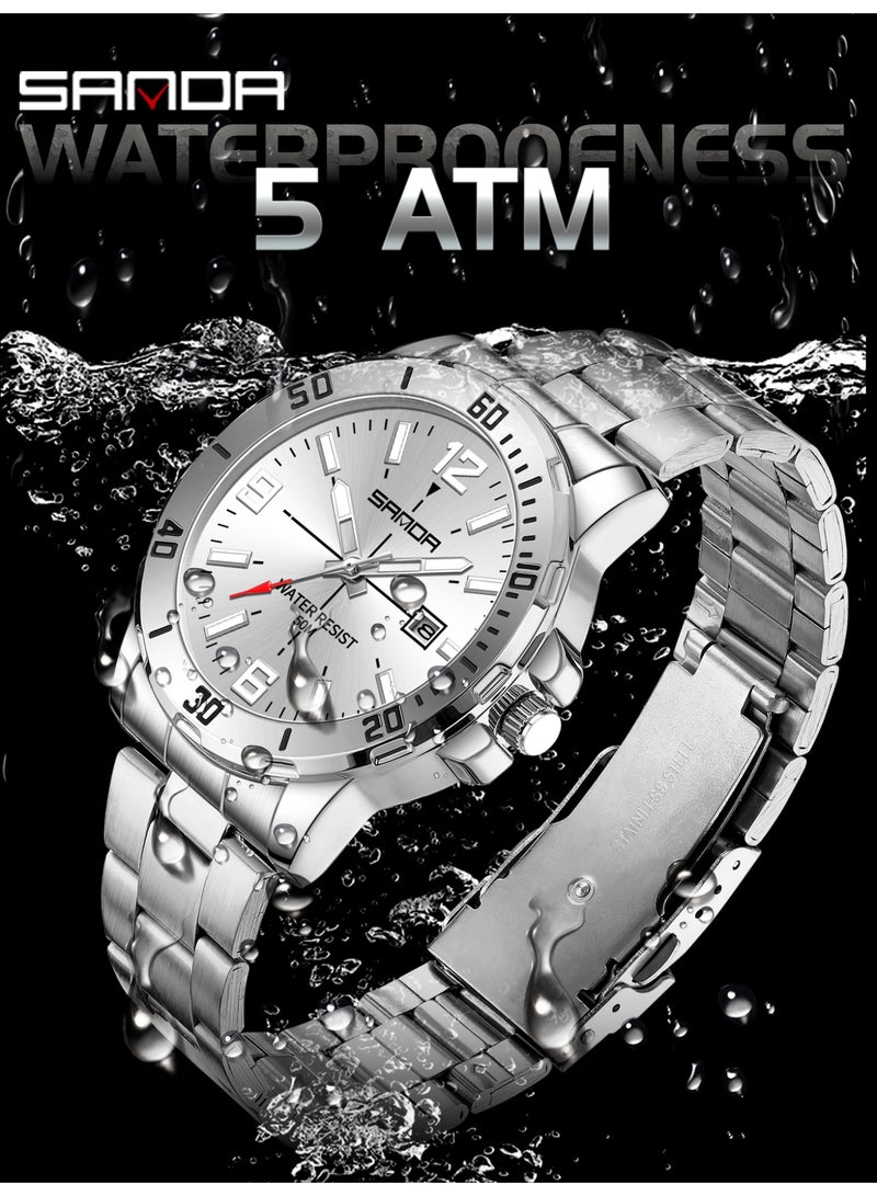 ساندا ساعة رجالية جديدة فاخرة كوارتز للرجال، مزودة بمينا كبير، وإضاءة ليلية، ومقاومة للماء، وتقويم، ساعة كوارتز رجالية للأعمال 2025 - Image 4