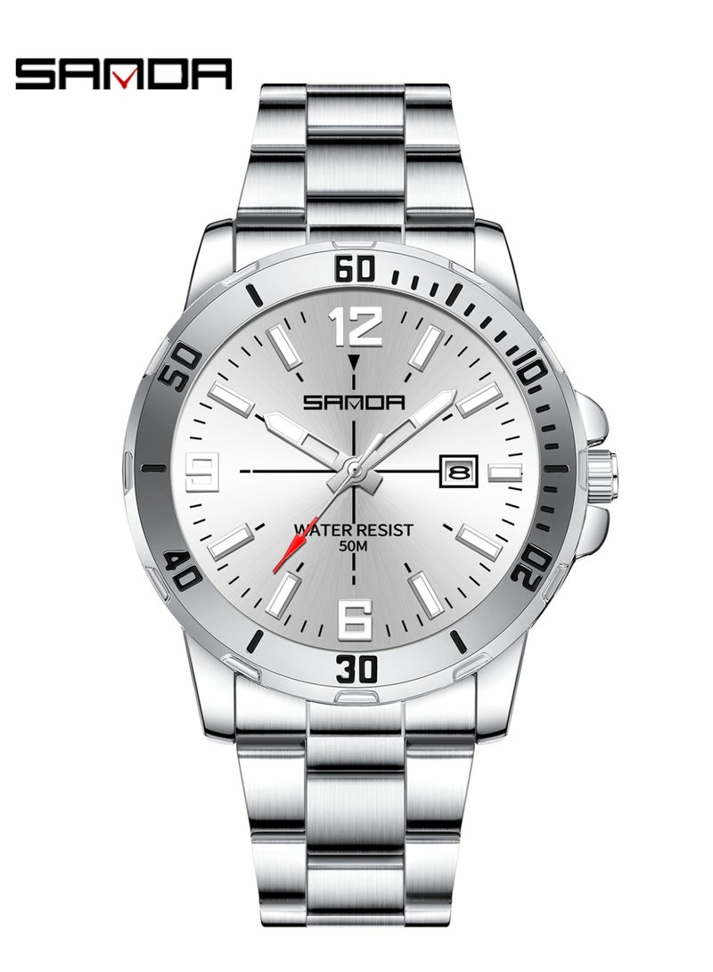ساندا ساعة رجالية جديدة فاخرة كوارتز للرجال، مزودة بمينا كبير، وإضاءة ليلية، ومقاومة للماء، وتقويم، ساعة كوارتز رجالية للأعمال 2025 - Image 5