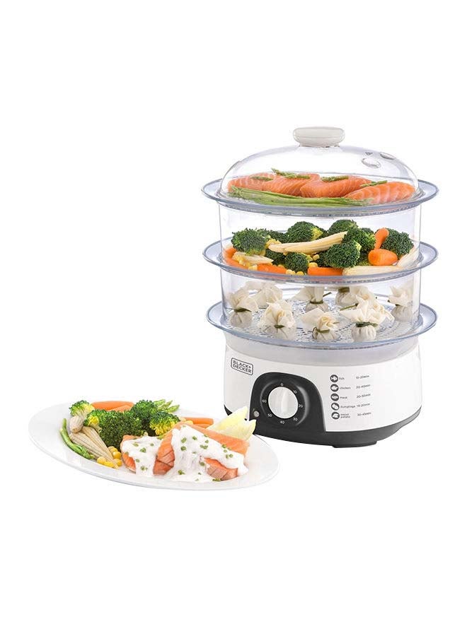 BLACK+DECKER Food Steamer, 3-Tier Detachable Design, Timer Control, Quick & Easy Meal Prep, Dishwasher Safe, Lightweight 1.98 Kg, 220-240V, Efficient and Compact, 775 W HS6000-B5 White - Image 1