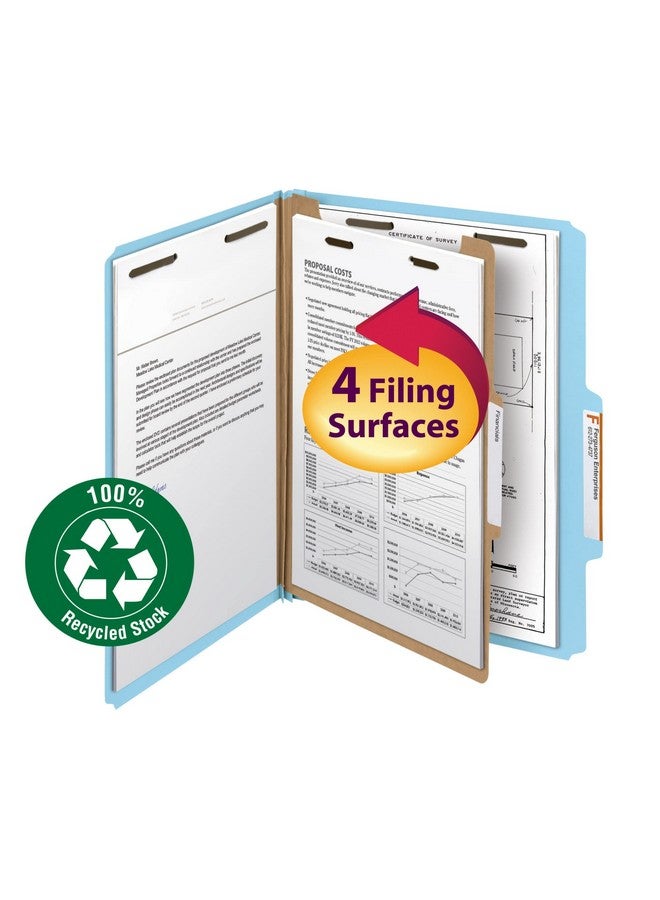 Smead 100% Recycled Pressboard Classification File Folder, 1 Divider, 2" Expansion, Letter Size, Blue, 10 Per Box (13721) - Image 2