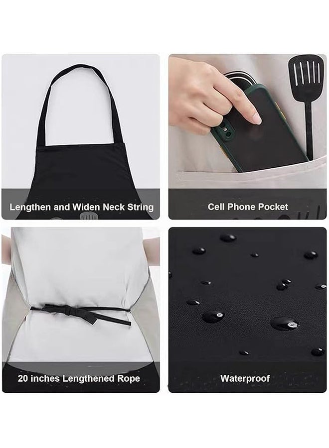 2 Pack Kitchen Apron with Hand Wipe, Unisex Chef Apron Waterproof, Kitchen Cooking Baking Bbq Apron - White / Black - Image 3