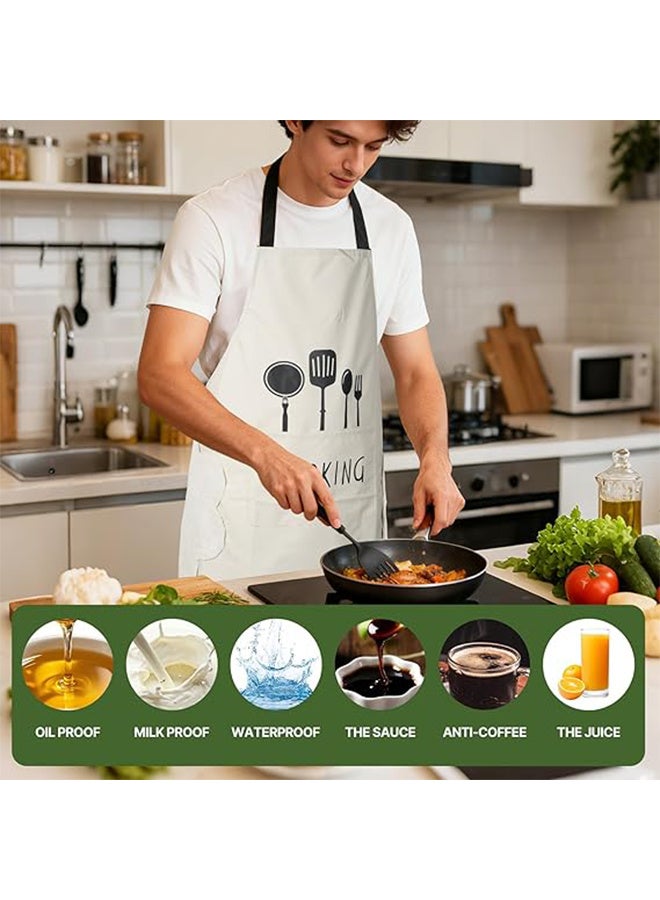 2 Pack Kitchen Apron with Hand Wipe, Unisex Chef Apron Waterproof, Kitchen Cooking Baking Bbq Apron - White / Black - Image 5