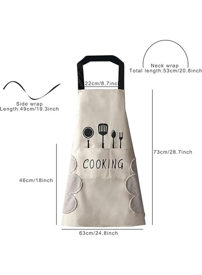 2 Pack Kitchen Apron with Hand Wipe, Unisex Chef Apron Waterproof, Kitchen Cooking Baking Bbq Apron - White / Black - Image 2