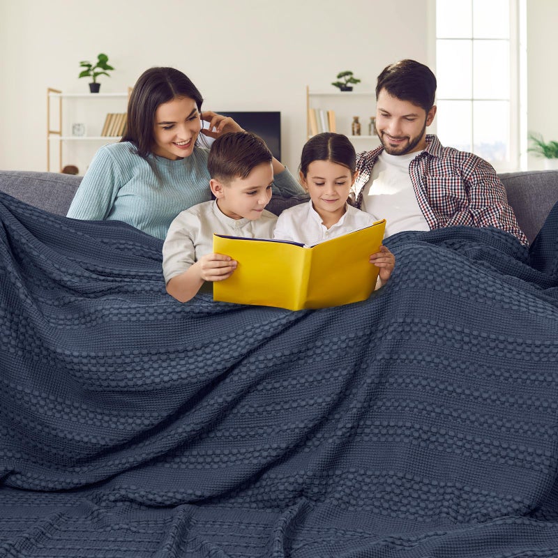 PHF 100 Cotton Waffle Blanket Oversized King 120x120 Lightweight Breathable Extra Large 10x10 Blankets for Bed Giant Big Luxury Aesthetic Woven Bedding for Home Decor Indigo - Image 2