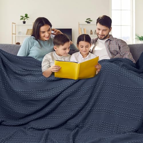PHF 100 Cotton Waffle Blanket Oversized King 120x120 Lightweight Breathable Extra Large 10x10 Blankets for Bed Giant Big Luxury Aesthetic Woven Bedding for Home Decor Indigo - Image 1