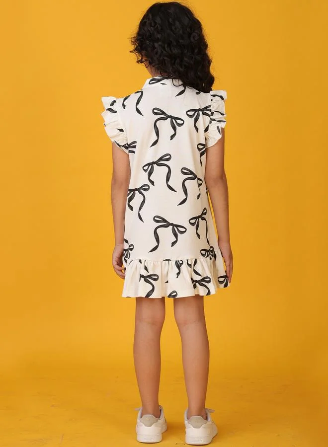 Anthrilo White Bow Black Frill Hem Dress