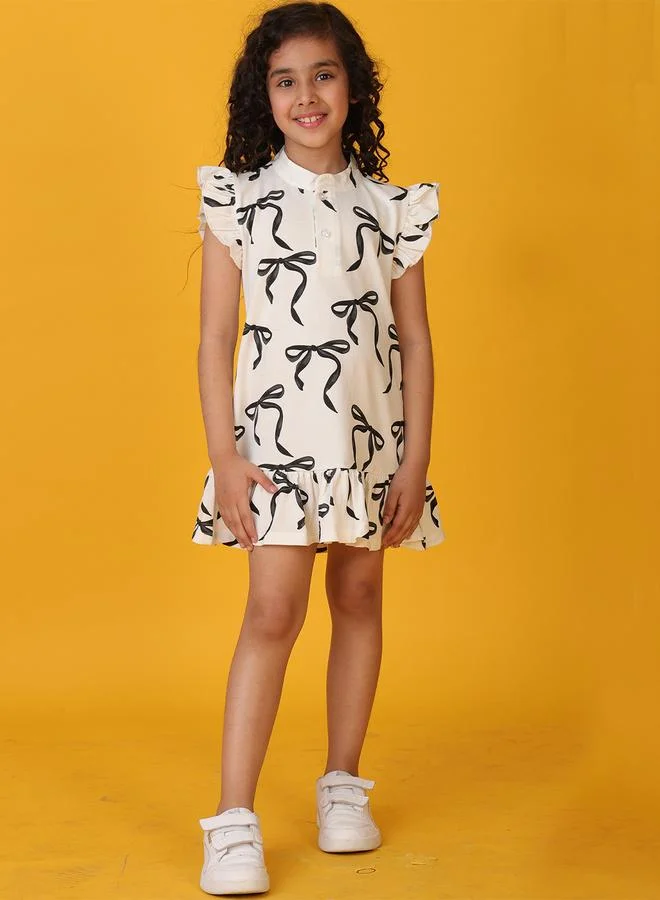 Anthrilo White Bow Black Frill Hem Dress