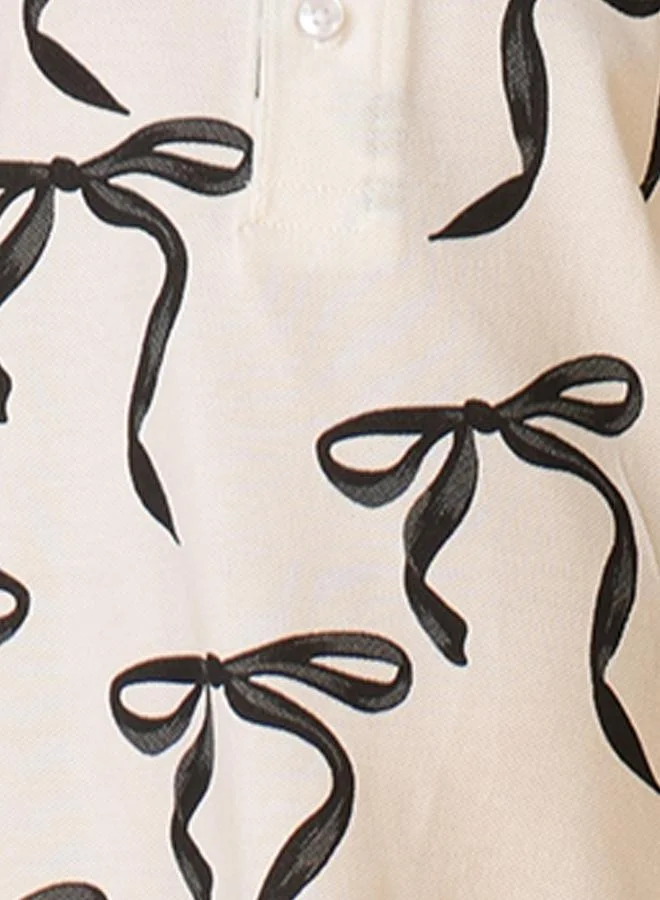 Anthrilo White Bow Black Frill Hem Dress