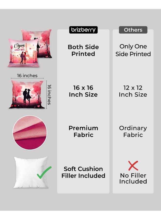 Brizberry® Pillow Cushion Gift for Valentine's Day Anniversary Engagement Birthday Wife Husband Love Romantic Couple Gift with Cushion Filler (16 inch x 16 inch) (Design 28) - Image 3