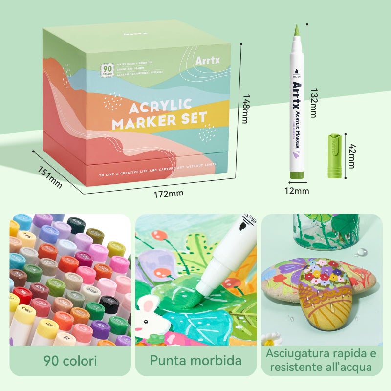 Arrtx 90 Colors Paint Markers Pens, Acrylic Paint Pens for Artists Adults Coloring Drawing Landscape Scenery Natural- Brush Tip for Rock Painting, Wood, Canvas, DIY Crafts Making Art Supplies-90B - Image 3