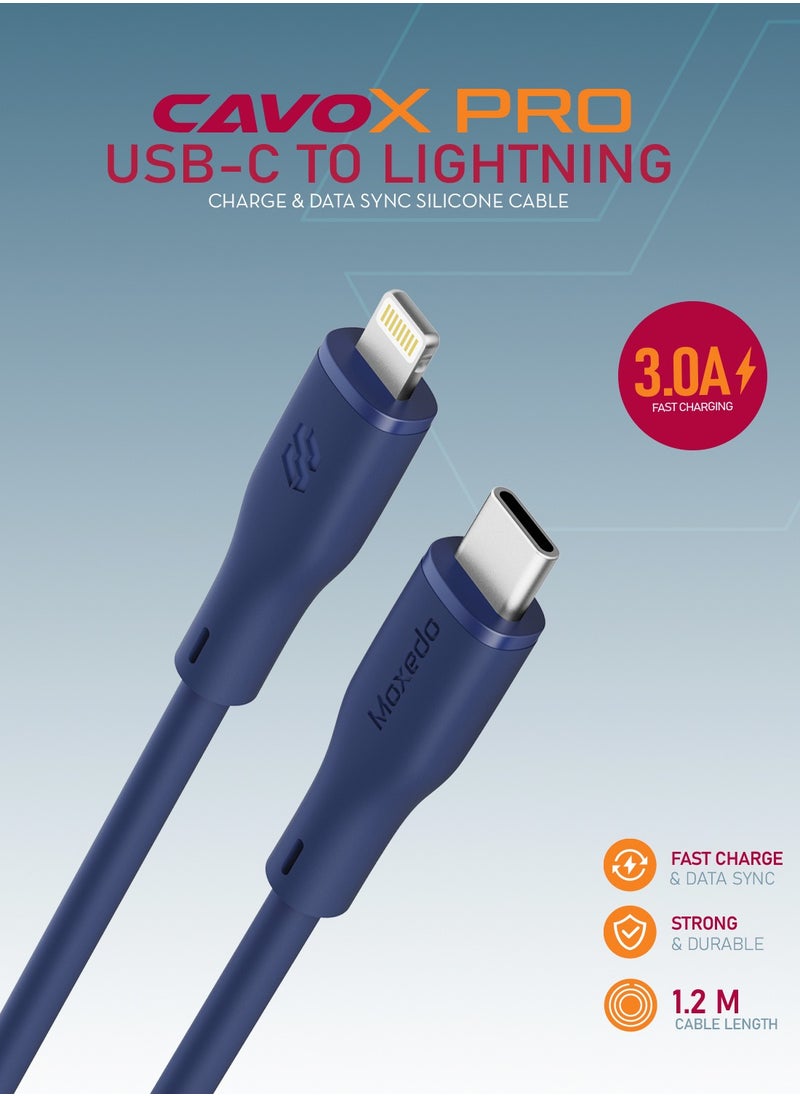 Moxedo - Moxedo CavoX Pro USB-C to Lightning Silicone Cable 27W PD Fast Charge and Data Sync Compatible for iPhone 14/13/12/11 Pro Max X/XS/XR 8 7 6s Plus SE (Blue, 1.2m) - Image 1