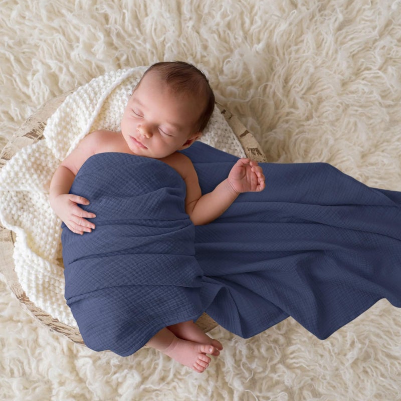 Bearmoss Muslin Swaddle Blankets, 40 x 38 inches Baby Swaddle for Boys and Girls, Soft Baby Blanket, 3 Pack Breathable Nursery Receiving Blankets (Bluemoon) - Image 4