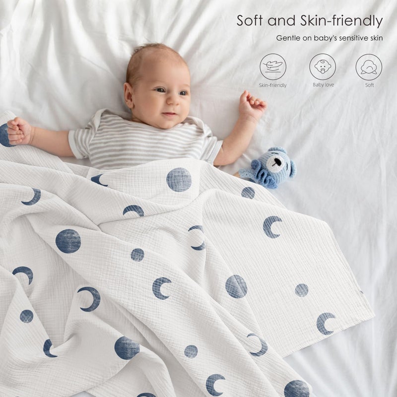Bearmoss Muslin Swaddle Blankets, 40 x 38 inches Baby Swaddle for Boys and Girls, Soft Baby Blanket, 3 Pack Breathable Nursery Receiving Blankets (Bluemoon) - Image 2