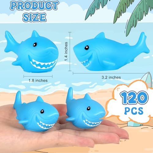 Mototo 120 Pieces Rubber Shark Toys Bulk Cute Bath Squishy Toys Small Swimming Bathtub Pool Kids Play for Shark Week Themed Box Goodie Bags Treasure Hunt Carnival Cruise Birthday Party Favor Blue - Image 5