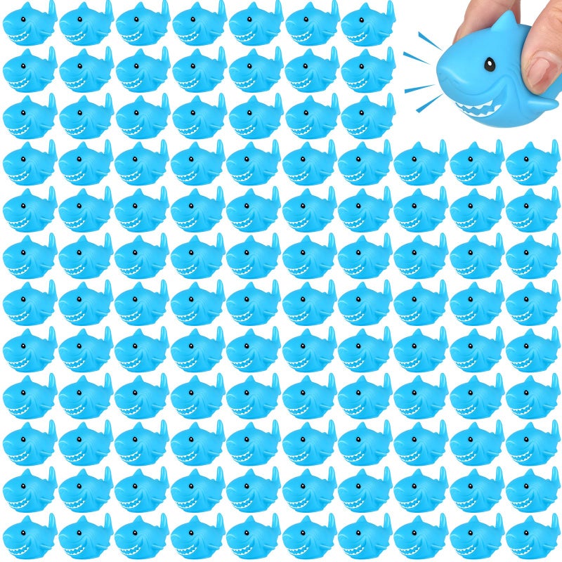 Mototo 120 Pieces Rubber Shark Toys Bulk Cute Bath Squishy Toys Small Swimming Bathtub Pool Kids Play for Shark Week Themed Box Goodie Bags Treasure Hunt Carnival Cruise Birthday Party Favor Blue - Image 3