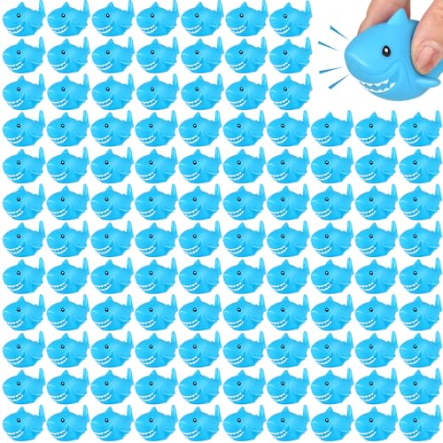 Mototo 120 Pieces Rubber Shark Toys Bulk Cute Bath Squishy Toys Small Swimming Bathtub Pool Kids Play for Shark Week Themed Box Goodie Bags Treasure Hunt Carnival Cruise Birthday Party Favor Blue - Image 1